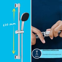 GROHE Vitalio 110 26398001 Úsporná sprchová súprava 8 l/min, 2 druhy prúdu, 1,75 m hadica, 60 cm sprchová tyč, montáž lepením alebo vŕtaním, hranatá, chróm 6