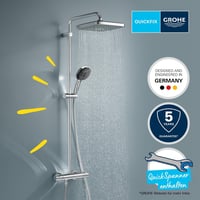 Set de duș cu economisire de apă GROHE Vitalio 250 26696001, 8 l/min, cu termostat, duș fix, sistem anticalcar, crom 4