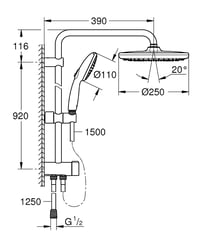 GROHE Vitalio 250 set za tuširanje bez armature, štednja vode, 8 l/min, nadglavni tuš, 2 vrste mlaza, 104 cm tuš šipka, okrugli, krom, 269890 8