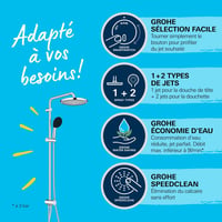 GROHE Vitalio 250 set za tuširanje bez armature, štednja vode, 8 l/min, nadglavni tuš, 2 vrste mlaza, 104 cm tuš šipka, okrugli, krom, 269890 4
