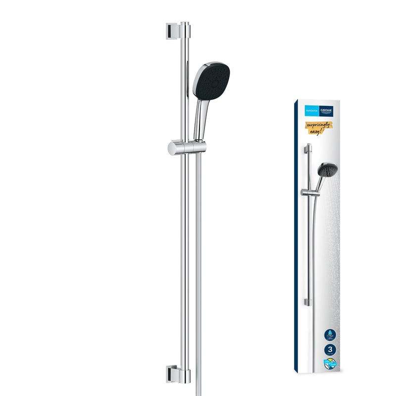 Sprchová súprava GROHE Vitalio Comfort 110 s 3-prúdovou ručnou sprchou, sprchová tyč 90 cm, hadica 1,75 m, úspora vody, možnosť lepenia alebo vŕtania, chróm, 26932001