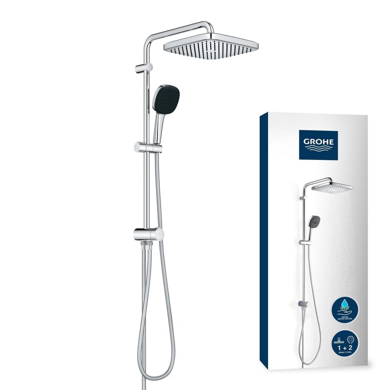 GROHE Vitalio Comfort 250 Flex zuhanyszett átváltóval, 2 sugártípus, vízmegtakarító, 74 cm zuhanyoszlop, négyzetes, króm, 26698001