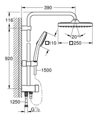 Sprchová súprava GROHE Vitalio Comfort 250 Flex bez batérie, so štvorcovou hlavovou sprchou 25 cm, ručnou sprchou 11 cm a sprchovou tyčou 104 cm 9