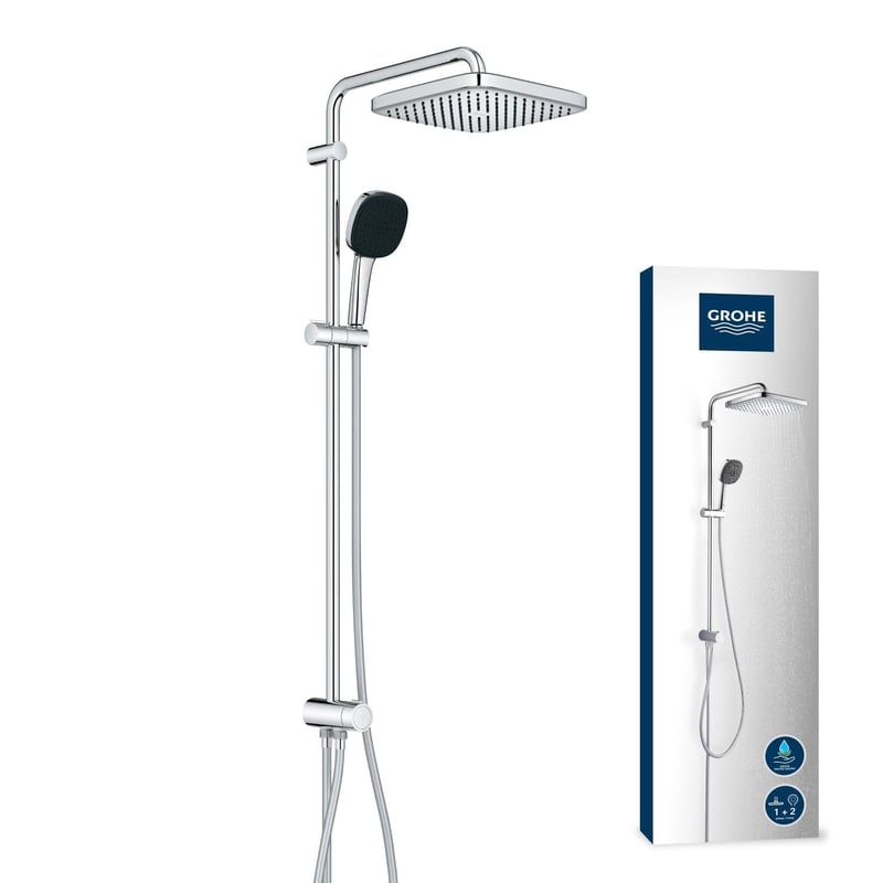 Sprchová súprava GROHE Vitalio Comfort 250 Flex bez batérie, so štvorcovou hlavovou sprchou 25 cm, ručnou sprchou 11 cm a sprchovou tyčou 104 cm