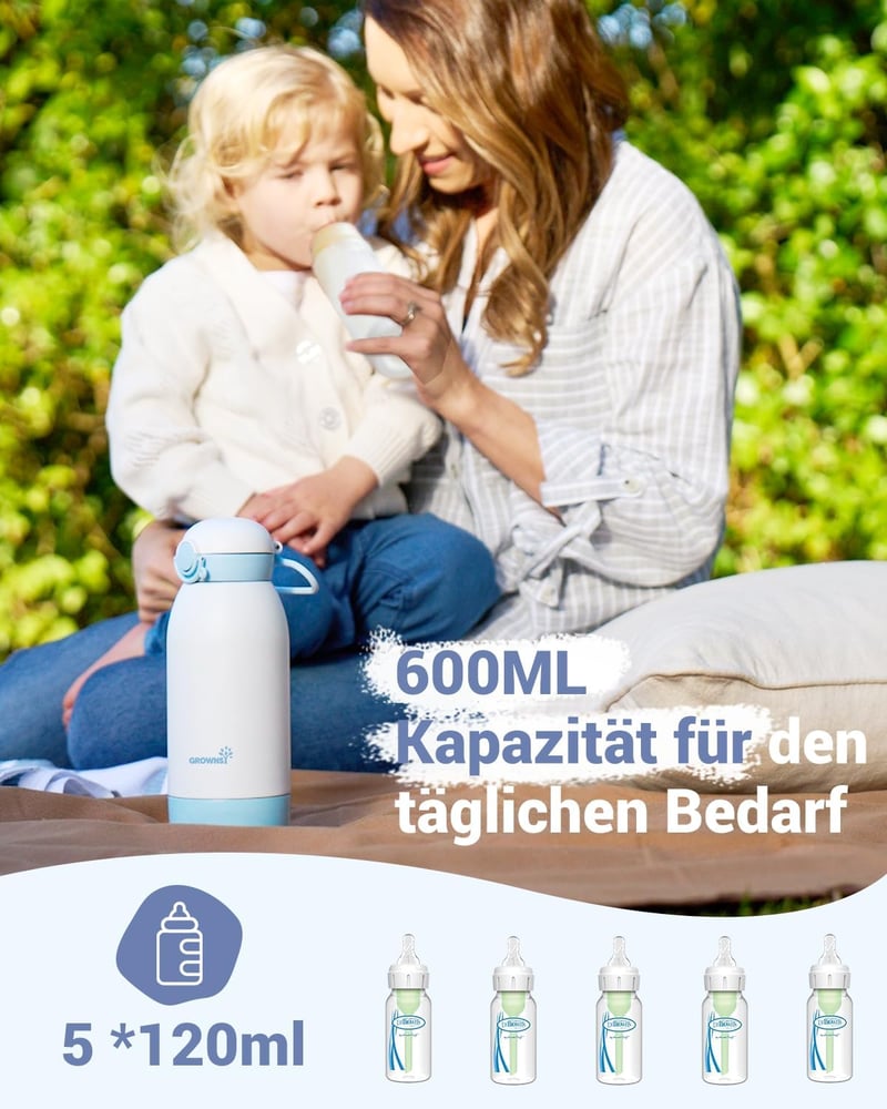 GROWNSY Hordozható Cumisüveg Melegítő Anyatej és Tápszer Számára, 10000 mAh Akkumulátor, Gyors Felmelegítés, 600ml Dupla Kapacitás