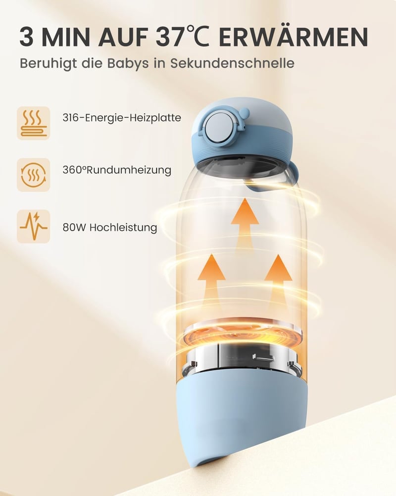 GROWNSY Hordozható Cumisüveg Melegítő Anyatej és Tápszer Számára, 10000 mAh Akkumulátor, Gyors Felmelegítés, 600ml Dupla Kapacitás