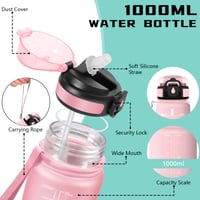 Športová fľaša na vodu Grsta 1 liter so slamkou, časovou značkou, motivačným nápisom, nepriepustná, vhodná na fitness, cyklistiku, turistiku, do školy, kempovanie 3