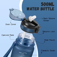 Sticlă de apă pentru copii Grsta cu pai și marcaj de timp - 500 ml - albastru marin 4