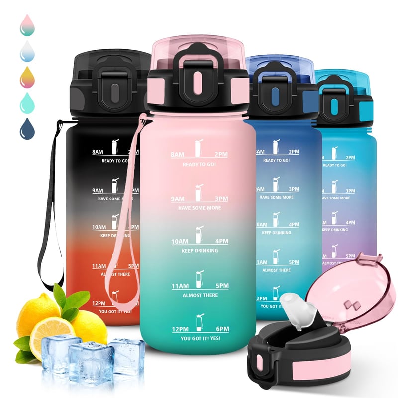 Detská fľaša Grsta 500 ml so slamkou, vhodná aj na sýtené nápoje, nepriepustná, s motivačným nápisom, do školy a na kempovanie