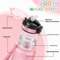 Detská fľaša Grsta 500 ml so slamkou, vhodná aj na sýtené nápoje, nepriepustná, s motivačným nápisom, do školy a na kempovanie 3
