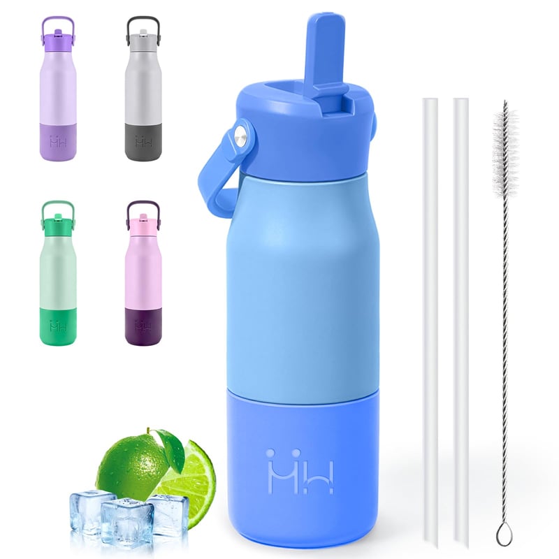 Grsta Rozsdamentes Acél Kulacs 900 ml Szívószállal, BPA-mentes Termosz Palack Kempingezéshez