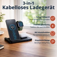 Bezdrôtová nabíjacia stanica Grundig 3 v 1 pre iPhone, Samsung, inteligentné hodinky a slúchadlá – Rýchlonabíjačka Qi – Skladací dizajn 2