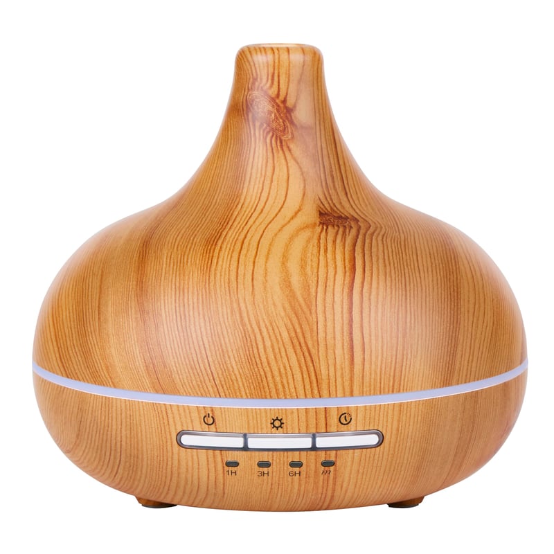 Aroma difuzér a zvlhčovač vzduchu Grundig 300 ml, s LED svetlom a časovačom, difuzér esenciálnych olejov bez káblov, bambus, hnedý