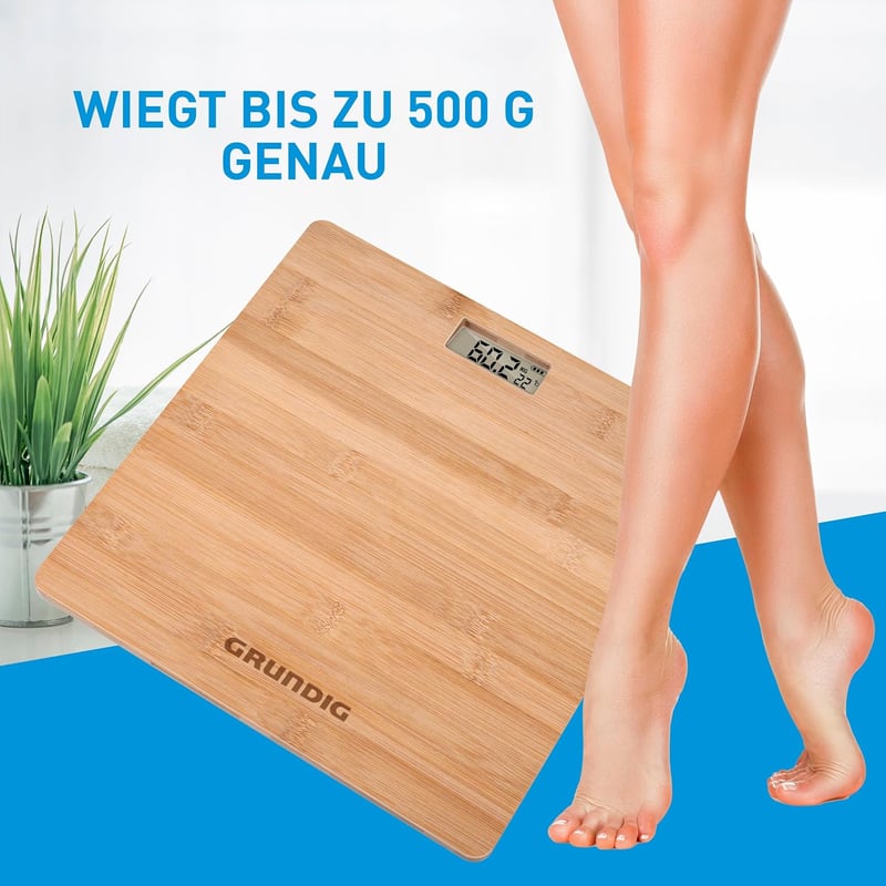 Grundig Bambusz Digitális Személymérleg LCD Kijelzővel 180 kg-ig