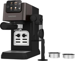 Espressor cu braț Grundig KSM 5330 - 1628W, 15 Bari, Dark Inox, recipient lapte 300 ml, rezervor apă 1,1L, ecran tactil, BrewSense, Espresso și Cappuccino