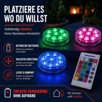 Grundig set bežičnih LED reflektora 3 kom - RGB promjena boja s daljinskim upravljačem - IP65 vodootporna svjetiljka na baterije - 7x7x2,8 cm 6