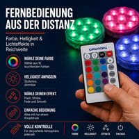 Grundig set bežičnih LED reflektora 3 kom - RGB promjena boja s daljinskim upravljačem - IP65 vodootporna svjetiljka na baterije - 7x7x2,8 cm 4