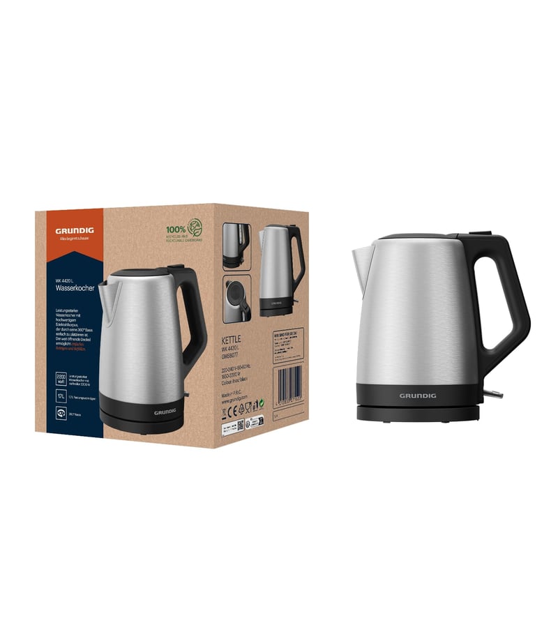 Grundig WK 4420 L kuhalo za vodu, 1,7 l, 2200 W - nehrđajući čelik/crno