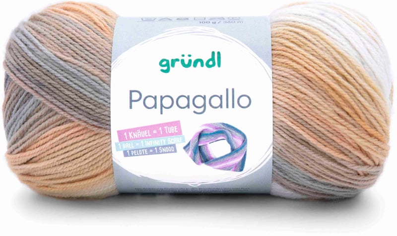 Gründl Papagallo priadza s farebným prechodom 100 g 360 m - olivovo-béžová akrylová priadza s farebným prechodom na háčkovanie a pletenie, veľkosť ihlíc 3,5-4,5