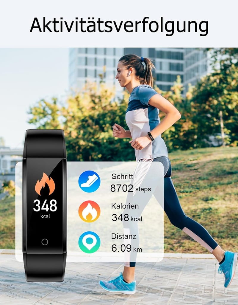 GRV Lépésszámláló Óra Vízálló Fitness Tracker Kalória Alvásmonitor Férfi Női - Black
