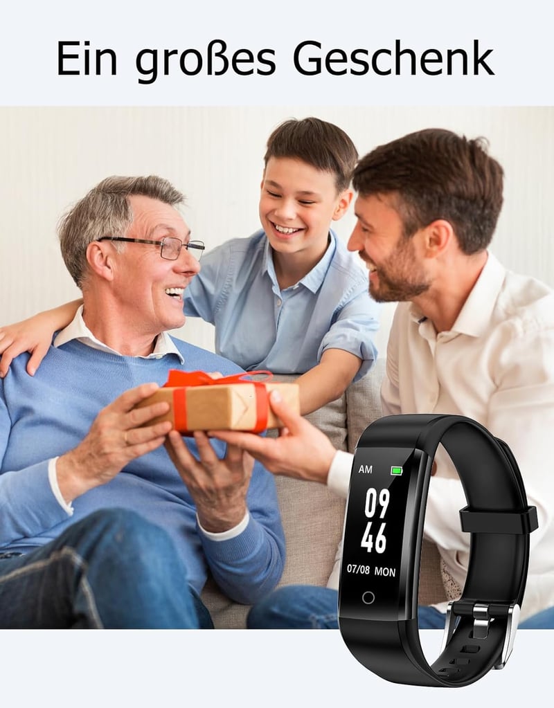 GRV Lépésszámláló Óra Vízálló Fitness Tracker Kalória Alvásmonitor Férfi Női - Black