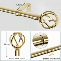GSBLUNIE Zlatna karniša 365 cm s ukrasnim završecima u obliku kaveza, zidni nosač, mesingani set, metalna šipka promjera 16 mm, otporna na vremenske uvjete za vanjsku upotrebu 2