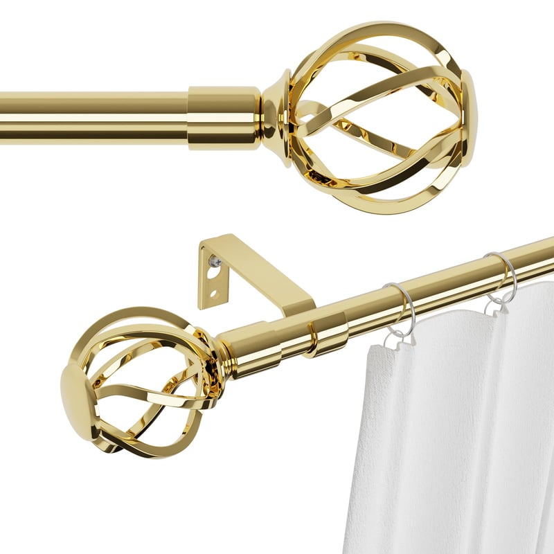 GSBLUNIE Zlatna karniša 365 cm s ukrasnim završecima u obliku kaveza, zidni nosač, mesingani set, metalna šipka promjera 16 mm, otporna na vremenske uvjete za vanjsku upotrebu