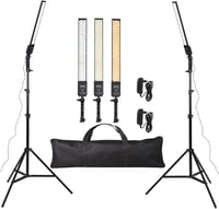 Set de iluminat studio LED reglabil GSKAIWEN 24W, 3200K-5500K, cu intensitate reglabilă, trepied și geantă de transport, pentru cameră video, portrete și transmisiuni live 1