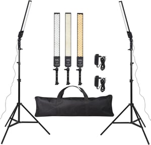 Set de iluminat studio LED reglabil GSKAIWEN 24W, 3200K-5500K, cu intensitate reglabilă, trepied și geantă de transport, pentru cameră video, portrete și transmisiuni live