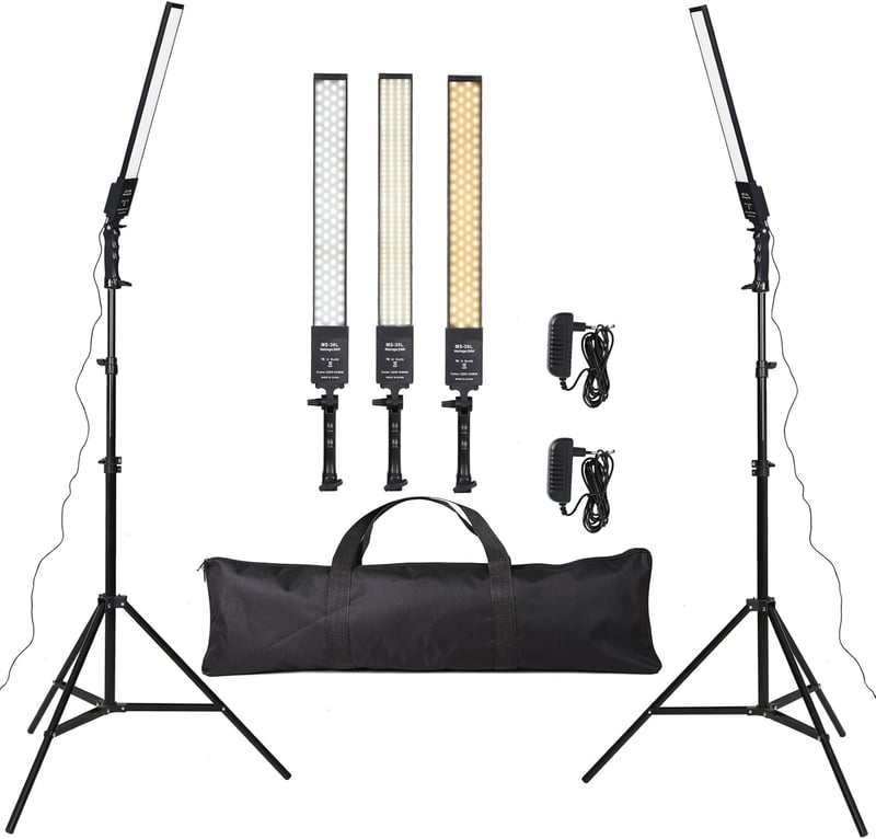Set de iluminat studio LED reglabil GSKAIWEN 24W, 3200K-5500K, cu intensitate reglabilă, trepied și geantă de transport, pentru cameră video, portrete și transmisiuni live