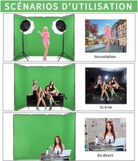 GSKAIWEN Hordozható Zöld Háttér Fotózáshoz és Videózáshoz - 4x2,4m Stúdió Greenscreen Szett Hordtáskával és Rögzítőelemekkel 4