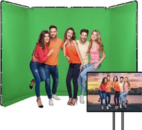 GSKAIWEN Nagy Méretű Zöld Háttérvászon Állvánnyal - 4x2,4m Hordozható Fotó és Videó Háttér Stúdiófelvételhez, Élő Közvetítéshez, Chroma Key  1