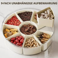 Gsrhzd Snackbox, Bol mare rotund pentru gustări cu 9 compartimente, cu capac, mâner și 4 furculițe, pentru depozitarea gustărilor, dulciurilor, nucilor, fructelor și condimentelor, ideal pentru petreceri și picnicuri 7