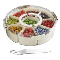 Gsrhzd Snackbox, Bol mare rotund pentru gustări cu 9 compartimente, cu capac, mâner și 4 furculițe, pentru depozitarea gustărilor, dulciurilor, nucilor, fructelor și condimentelor, ideal pentru petreceri și picnicuri 1