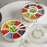 Gsrhzd Snackbox, Bol mare rotund pentru gustări cu 9 compartimente, cu capac, mâner și 4 furculițe, pentru depozitarea gustărilor, dulciurilor, nucilor, fructelor și condimentelor, ideal pentru petreceri și picnicuri 4