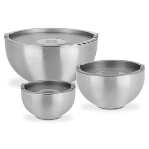 GSW 824019 Set posuda od nehrđajućeg čelika s plastičnim poklopcima, 3 posude + 3 poklopca, 6 dijelova, dvostruka toplinska izolacija, srebrna