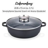 GSW Gourmet Granitová panvica s aróma sklenenou pokrievkou, indukčná panvica s nepriľnavým povrchom odolným proti poškriabaniu, panvica na pečenie s pokrievkou, 28 cm, čierna 7