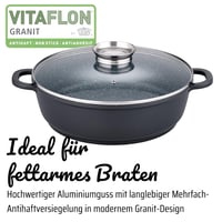 Panvica GSW Gourmet Granite s aromatickou sklenenou pokrievkou, indukčná panvica s nepriľnavým povrchom odolným proti poškriabaniu, zapekacia misa s pokrievkou, 32 cm, čierna 3