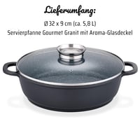 Panvica GSW Gourmet Granite s aromatickou sklenenou pokrievkou, indukčná panvica s nepriľnavým povrchom odolným proti poškriabaniu, zapekacia misa s pokrievkou, 32 cm, čierna 7