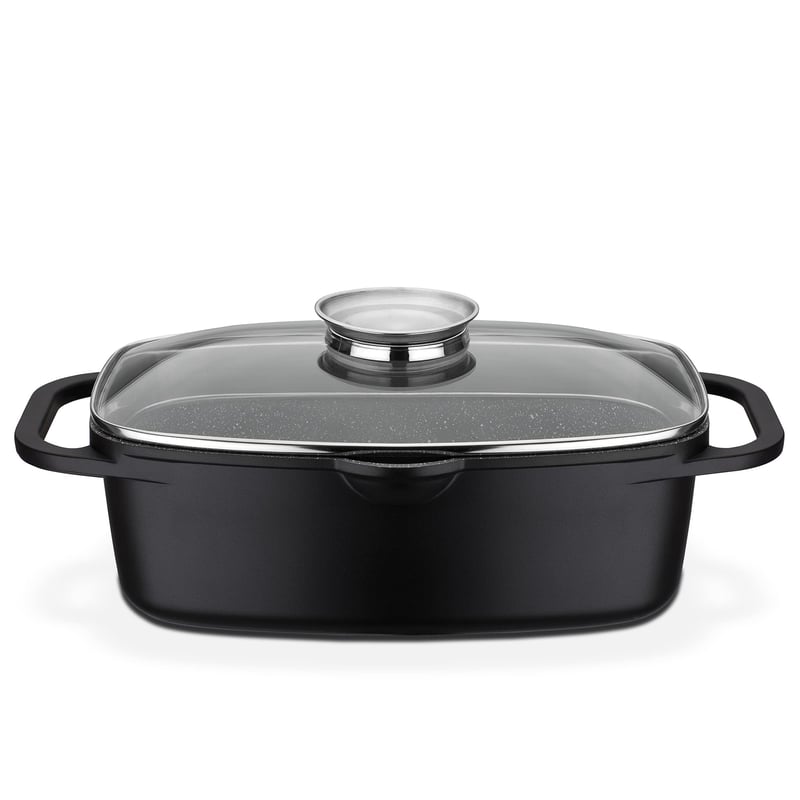 GSW Gourmet Granit univerzalna posuda za pečenje s poklopcem – 33x21 cm, 6 litara, prikladna za indukciju i pećnicu, lijevani aluminij, crna