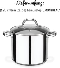 GSW Montreal rozsdamentes zöldségfőző edény üvegfedővel 20cm 5L - 34 x 21,5 x 17,5 cm 7