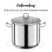 GSW Profi Jumbo hrniec so sklenenou pokrievkou – nehrdzavejúca oceľ, 28 cm, 15-litrový XXL hrniec na polievky a cestoviny pre rodiny a gastronómiu, strieborný 7
