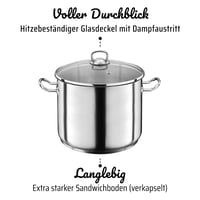 GSW Profi Jumbo hrniec so sklenenou pokrievkou – nehrdzavejúca oceľ, 28 cm, 15-litrový XXL hrniec na polievky a cestoviny pre rodiny a gastronómiu, strieborný 4