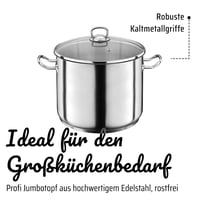 GSW Profi Jumbo hrniec so sklenenou pokrievkou – nehrdzavejúca oceľ, 28 cm, 15-litrový XXL hrniec na polievky a cestoviny pre rodiny a gastronómiu, strieborný 3