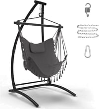 GT GETCO TECH C-alakú Függőszék Állvánnyal - Szürke Függőágy 150 kg Teherbírással, Kényelmes Párnával, Erkélyre, Teraszra, Beltérre és Külté 1