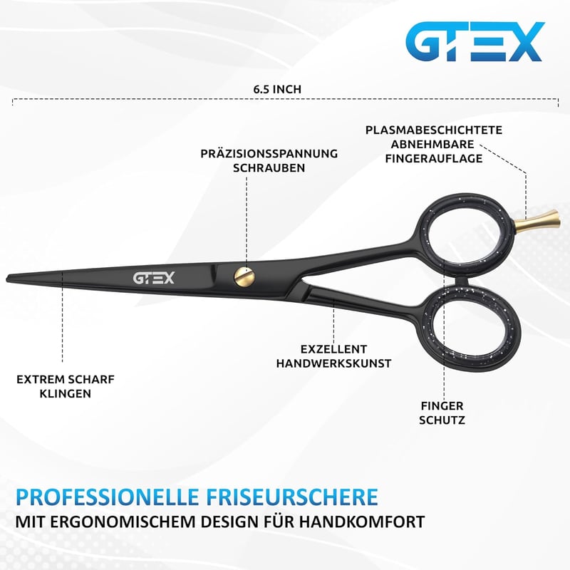 GTEX Profi Fodrász Olló 6,5 Inch Hajvágó Olló Éles Precíz Vágáshoz Uniszex
