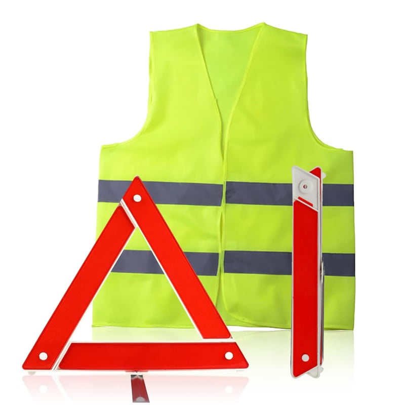Set triunghi reflectorizant și vestă reflectorizantă Gtwinsone, triunghi de avarie auto pliabil cu husă de depozitare