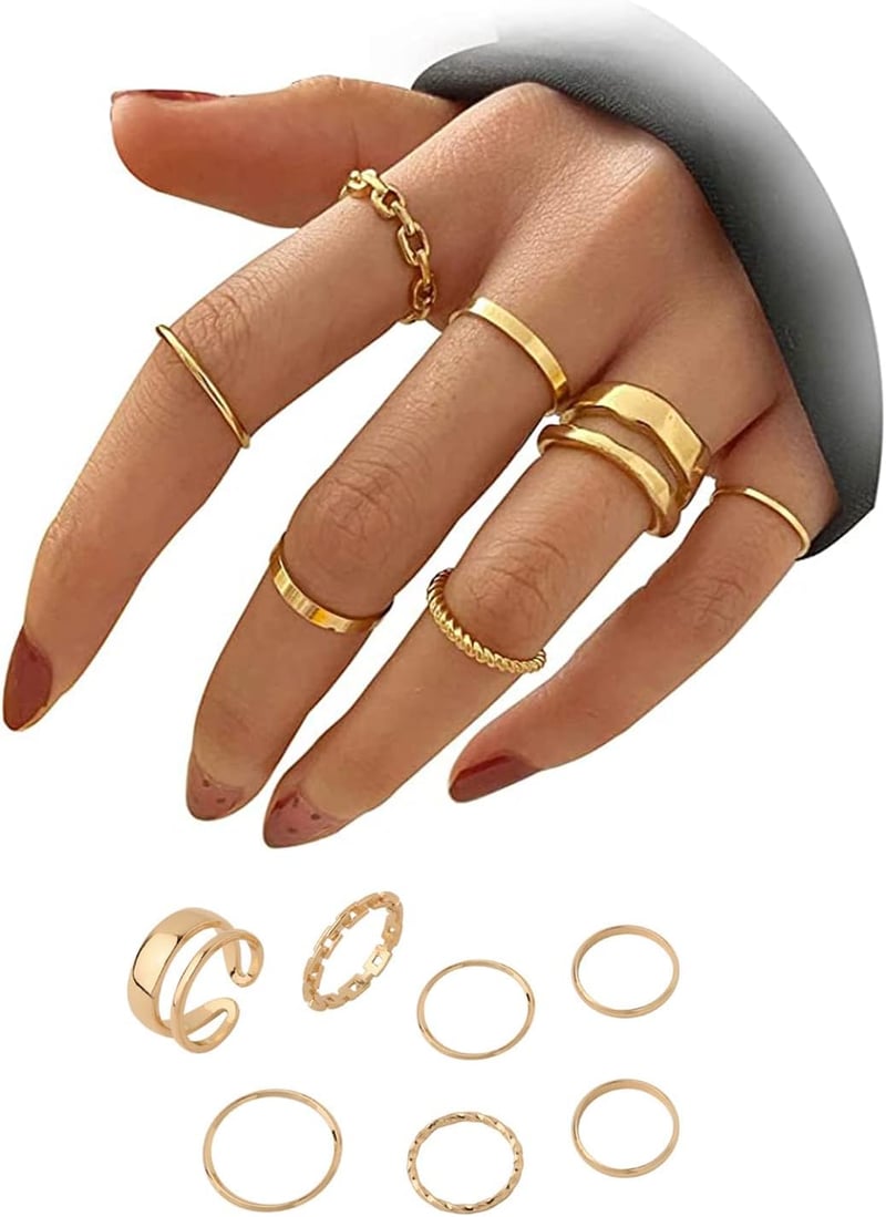 Guanyj Midi Gyűrű Szett Női Férfi Kígyó Lánc Boho Vintage Ujjgyűrű Készlet - 1,4 cm/1,5 cm/1,6 cm/1,7 cm/1,9 cm, gold