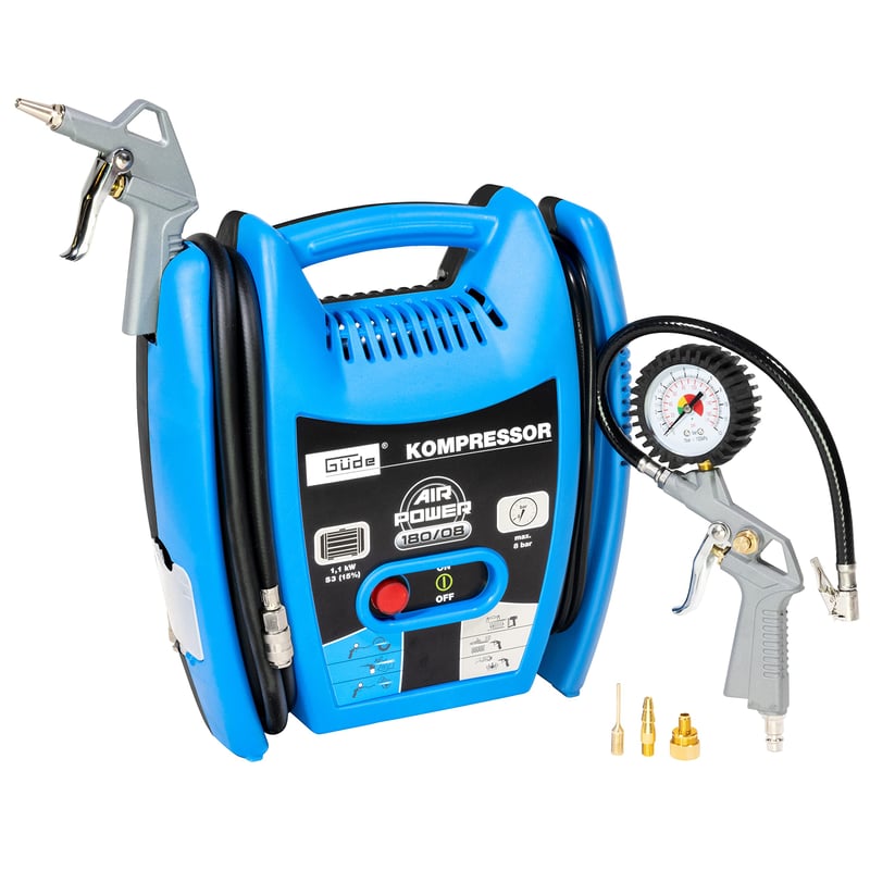 Bezolejový kompresor Güde Airpower 180/08 – 1100 W, 8 bar, 140 l/min, 2,5 m hadica, remeňový pohon