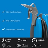 Bezolejový kompresor Güde Airpower 180/08 – 1100 W, 8 bar, 140 l/min, 2,5 m hadica, remeňový pohon 4